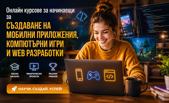 Онлайн курсове за начинаещи за създаване на мобилни приложения, компютърни игри и web разработки